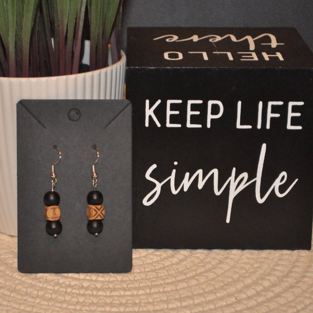 Natural Wooden and Glass Bead Drop Earrings